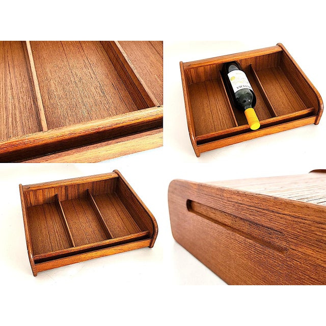Chestnut Mid 20th Century Teak Wood Tambour Desk Top Organizer Box For Sale - Image 8 of 12