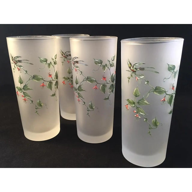 Mid 20th Century Vintage Floral Frosted Highball Glasses- Set of 4 For Sale - Image 5 of 8