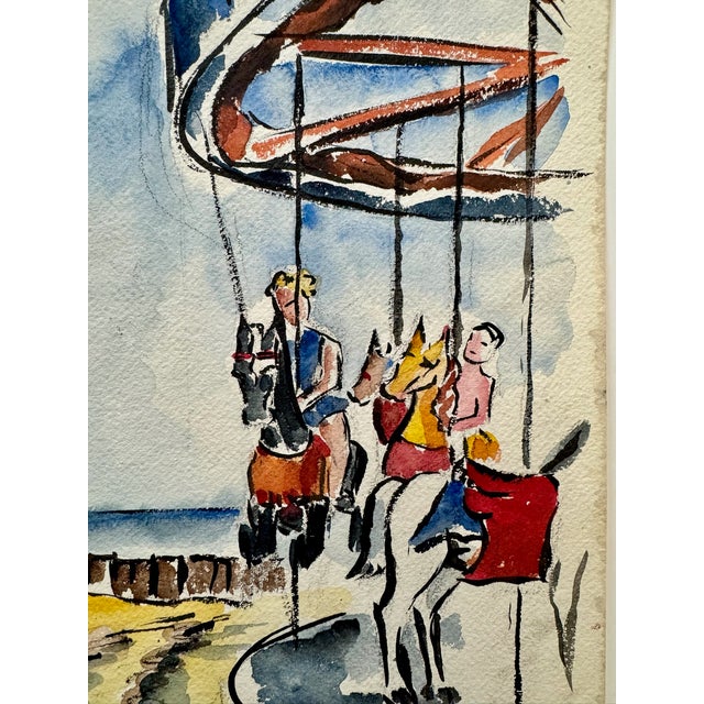 Rustic Henry Emil Salloch Original Watercolor on Paper Carousel. For Sale - Image 3 of 6