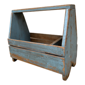 Antique Rustic Farmhouse Blue Wooden Trug or Tool Box