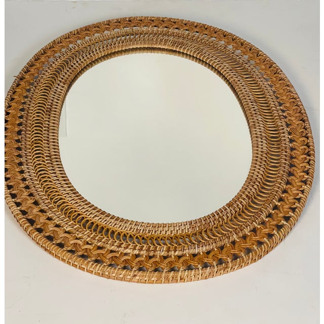 20 Th C Handmade Wicker Oval Wall Mirror For Sale - Image 4 of 4