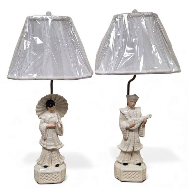 Vintage Mid-Century Blanc De Chine Figural Table Lamps - Pair For Sale - Image 4 of 15