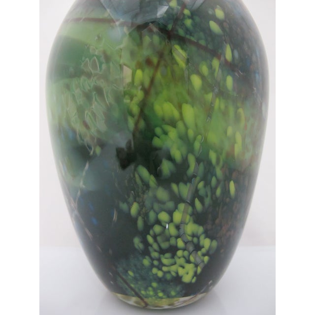 Suzanne Kindland Handblown Icefire Studio Art Glass Green Blue Mottled Vase For Sale - Image 9 of 12