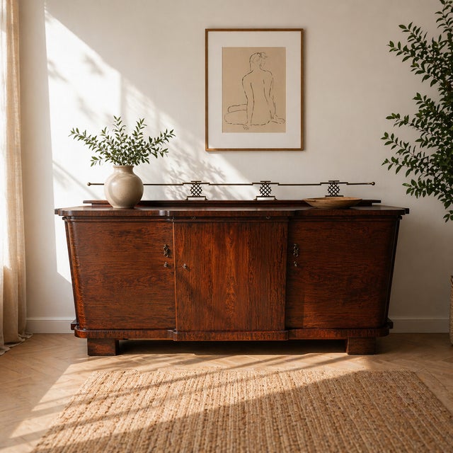 An exceptional and rare Art Deco sideboard from the 1930s, distinguished by its clean lines and architectural presence....