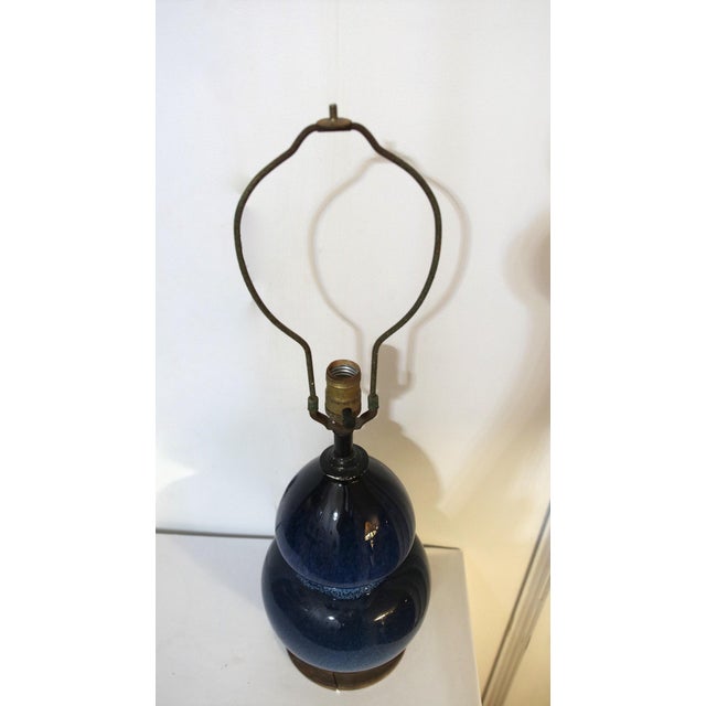 1960s Midnight Blue Double Gourd Vintage Ceramic Lamp For Sale - Image 12 of 13