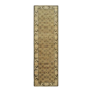 3x18 Green Hand-Knotted Wool Scrolled Leaf Border Geometric Modern Carpet Rug For Sale