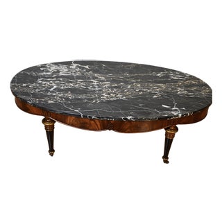 1930s Antique English Regency Weiman Mahogany Marble Top Coffee Table For Sale