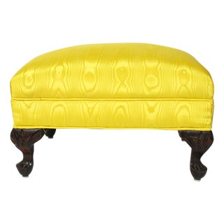Vintage Carved Yellow Ottoman with Cabriole Legs For Sale