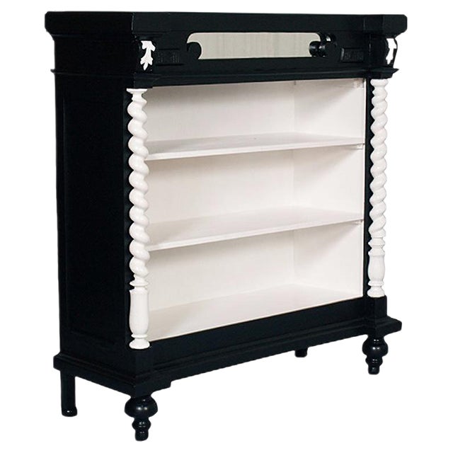Ebonized Neoclassic Carved Walnut & Lacquered Bookcase, 1900s For Sale
