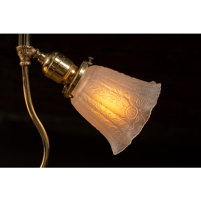 Brass Early 20th Century Brass Pendant With Embossed Glass Shades For Sale - Image 8 of 10