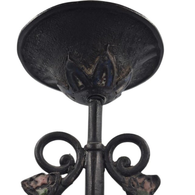Pair of Late 19th Century Chinese Cloisonné Enamel and Bronze Candlesticks - 16" For Sale - Image 4 of 16
