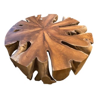 Andrianna Shamaris Organic Teak Wood Round Coffee Table For Sale