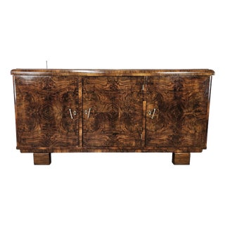 Art Deco Three-Door Walnut Burl Sideboard, 1940 For Sale