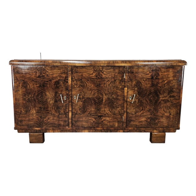 Art Deco Three-Door Walnut Burl Sideboard, 1940 For Sale