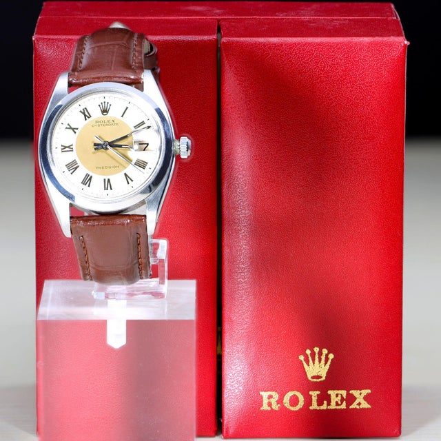 1950s Rolex Oysterdate Precision 6694 Two-Tone Tuxedo Dial Circa 1959 Vintage Watch For Sale - Image 13 of 18