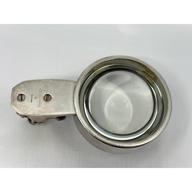 1960’s Hermes Paris Silver Plated Horse Equestrian Magnifying Paperweight W/Box For Sale - Image 11 of 14