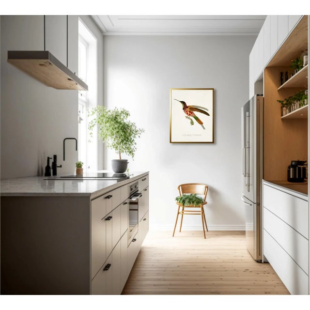 This beautiful hummingbird print is framed beautifully in a gold shadowbox. The vibrant color will add beauty to any room...