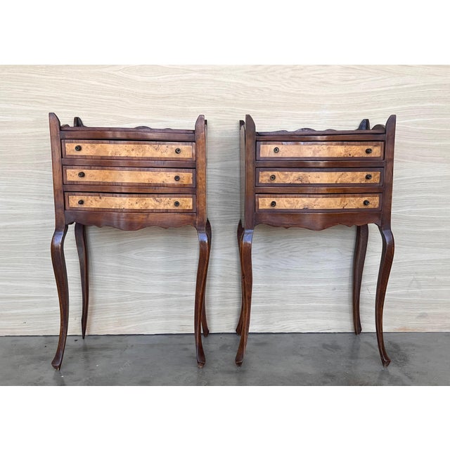 French Nightstands in Walnut with Three Drawers, 1940s, Set of 2 For Sale - Image 16 of 18