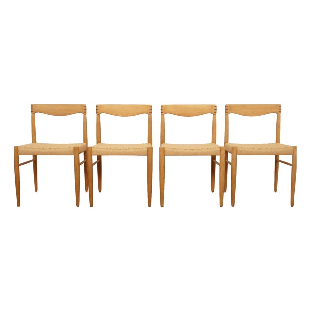 Vintage Oak Dining Chairs by H.W. Klein for Bramin, 1950s, Set of 4 For Sale