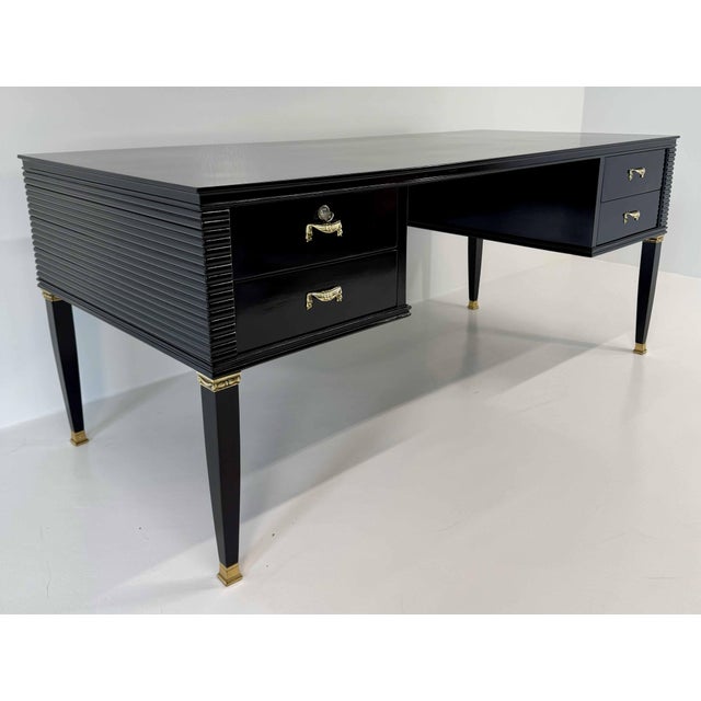 Italian Art Deco Black Lacquer and Brass Desk by Paolo Buffa for La Permanente Mobili Cantù, 1950s For Sale - Image 10 of 16