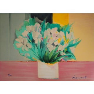 Claude Hemeret, Bouquet d'Iris blancs, Lithograph For Sale