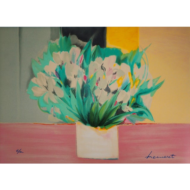 Claude Hemeret, Bouquet d'Iris blancs, Lithograph For Sale