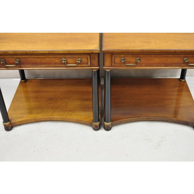 Late 20th Century French Empire Cherry Wood Black Column 1 Drawer Lamp End Table by Heritage, Pair For Sale - Image 11 of 11