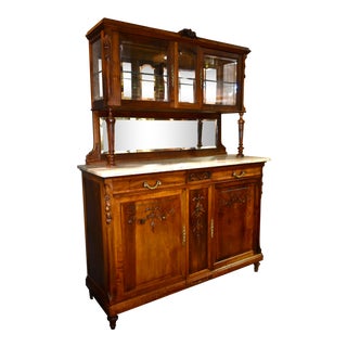Antique French Carved Marble Top Sideboard With Display Top For Sale