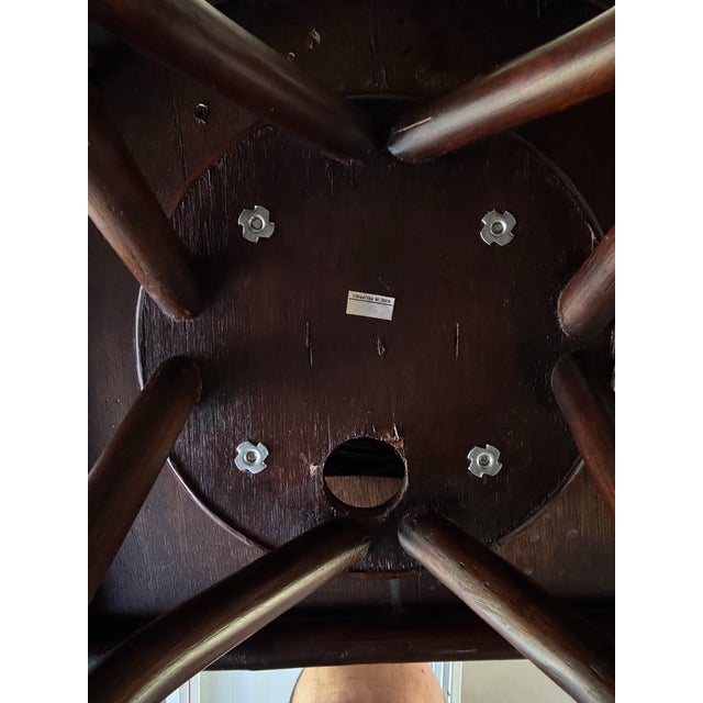 Wood Beautiful Rattan Wood Swivel Bar Stools – Carved Palm Tree Back – Set of 2 Tommy Bahama Style For Sale - Image 7 of 7