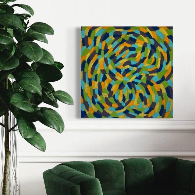 Gordon Sizelove "Elation" Pastel on Paper, Abstract Swirl Pattern Drawing in Turquoise, Bay Area California Art, Original 20 X 20 Inches, 2022 For Sale - Image 4 of 5