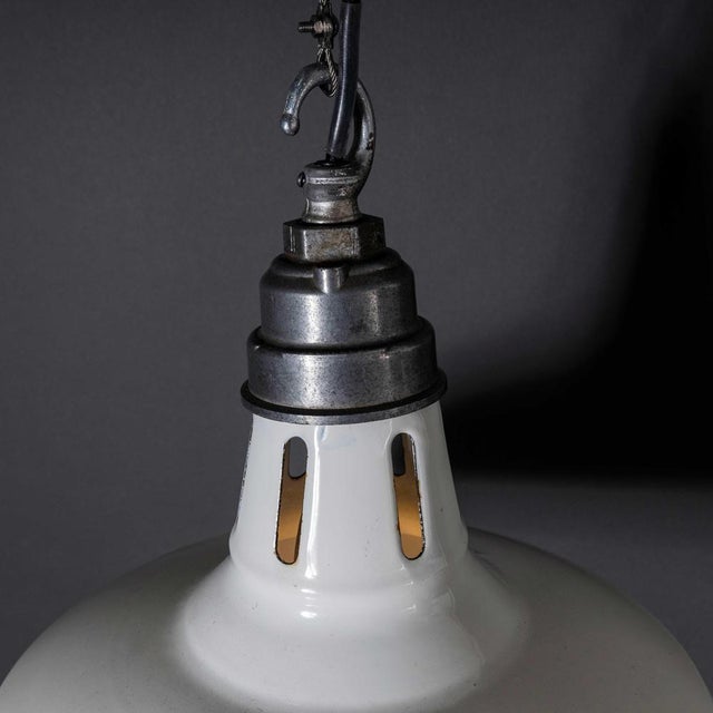 Metal Domed Simplex Enamelled Pendant Lamp, 1960s For Sale - Image 7 of 10