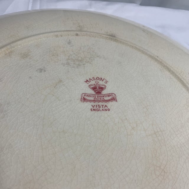 Ceramic Early 20th Century Mason's Ironstone Vista Pink/Red Transferware Large Round Platter or Chop Plate For Sale - Image 7 of 8