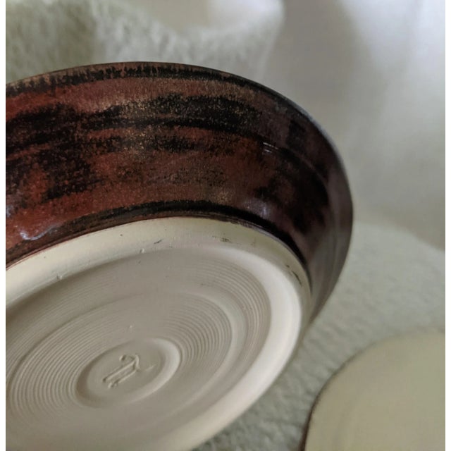 Late 20th Century Studio Pottery Metallic Coiled Earthenware Candle Dishes- Set of 2 For Sale - Image 5 of 12