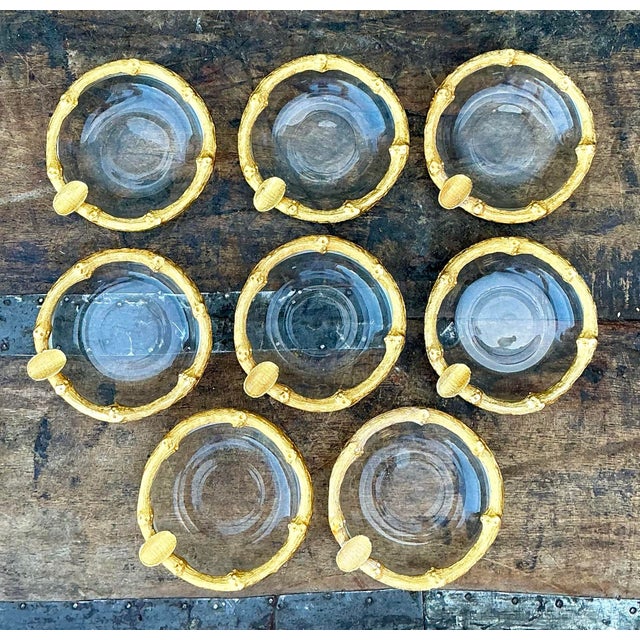 Metal Vintage Gilt Bamboo Table Setting Personal Ashtrays - Set of 8 For Sale - Image 7 of 11