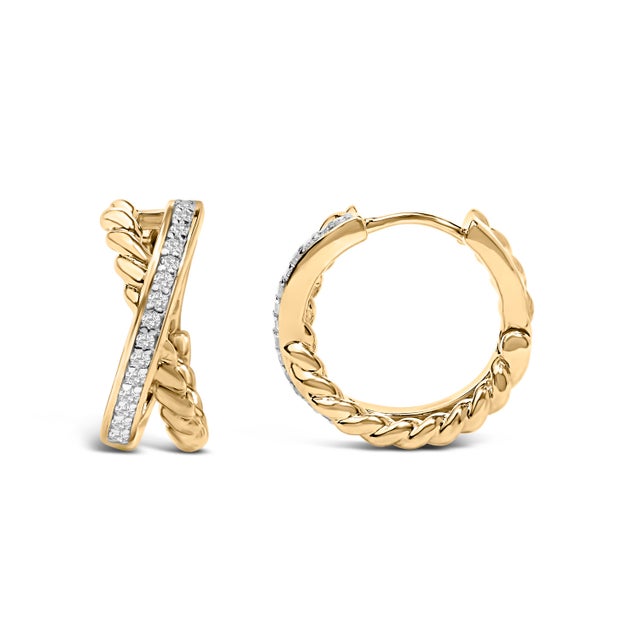 Haus of Brilliance 14K Yellow Gold Plated Sterling Silver 1/5 Cttw Diamond Twisted Design Hoop Earrings For Sale - Image 4 of 4