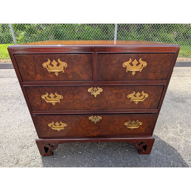 Vintage Georgian Style Burl Walnut Chest of Drawers For Sale - Image 14 of 15