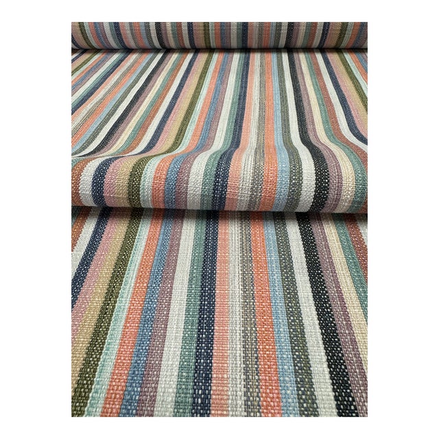 Peter Dunham Indoor/Outdoor Espadrille Marrakech Multicolor Stripe Performance Wovens Upholstery Fabric For Sale