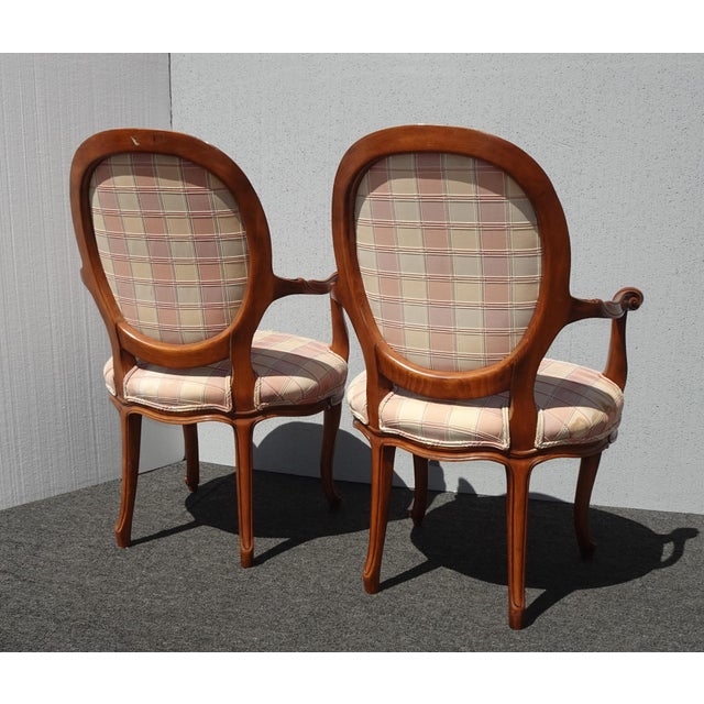 Pair of Vintage Karges French Style Plaid Side Chairs For Sale - Image 9 of 11