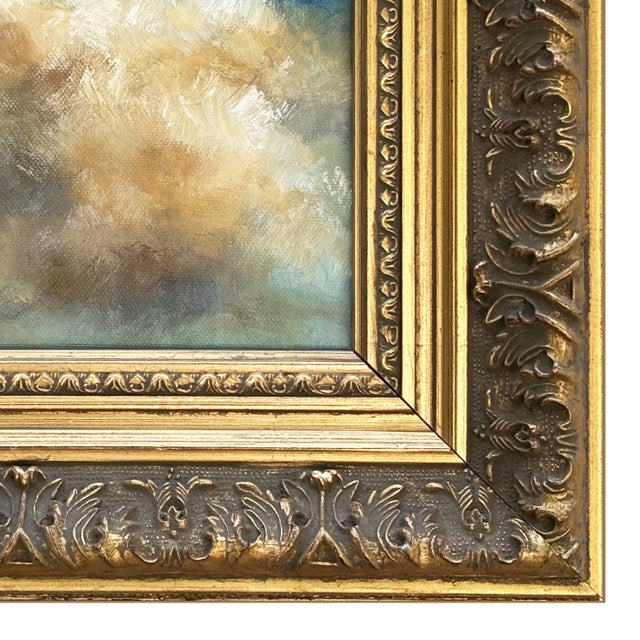 2020s Contemporary Plein Air Cloud Oil Painting in Square Vintage Gold Frame For Sale - Image 5 of 6