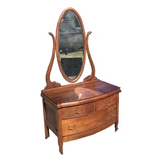 Early 1900s Antique Cherry Princess Bowed Dresser For Sale