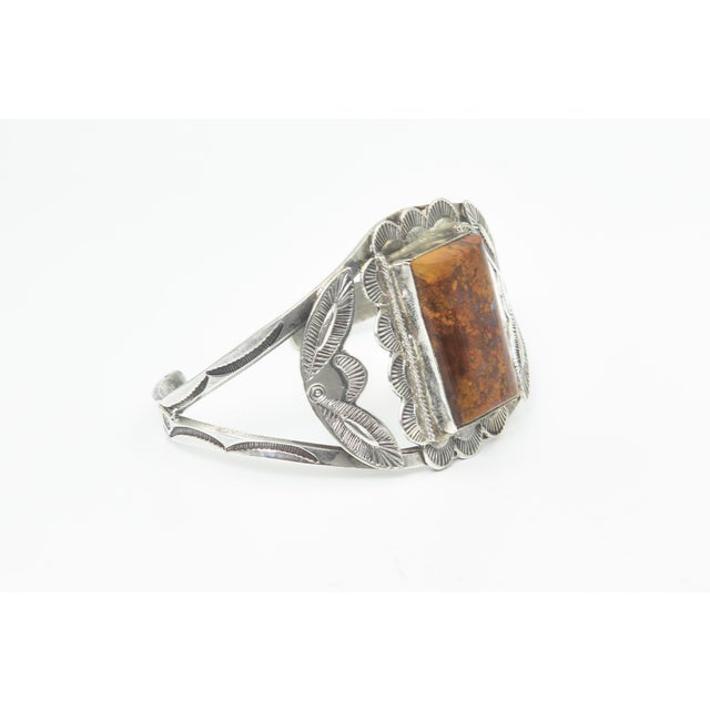 Mid 20th Century Mid 20th Century Southwestern Navajo Native American Style Moss Agate Silver Cuff Bracelet For Sale - Image 5 of 9