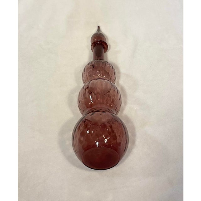 1960’s Empoli Amethyst-Purple Italian Glass Decanter Triple Gourd With Stopper For Sale - Image 4 of 12