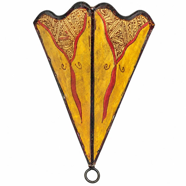 Vintage Moroccan Berber Hand-Painted Hide and Iron Fan-Form Wall Sconce, 1980 For Sale - Image 14 of 14