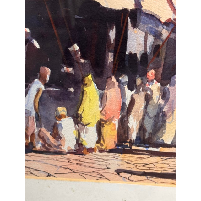1960s G. D. Thyaga Raj Street Scene, a Bundi Original Watercolor Painting, Circa 1968 For Sale - Image 5 of 12
