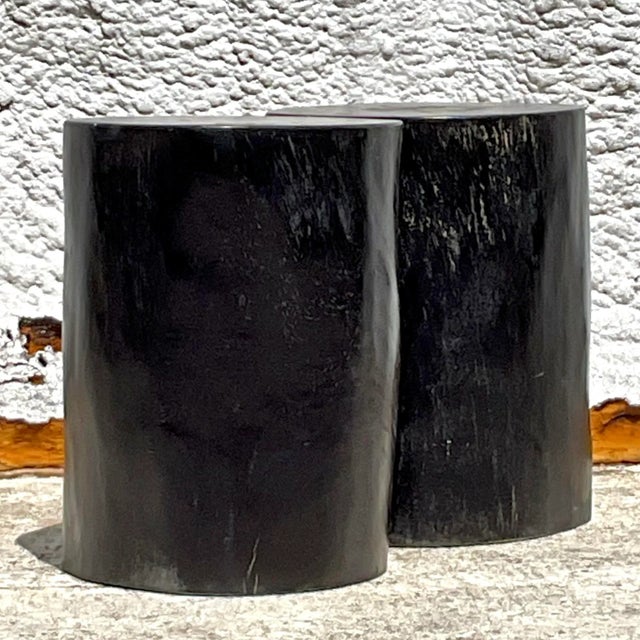 Boho Chic Boho Ebony Wood Tree Trunk Low Stools - Set of 2 For Sale - Image 3 of 9