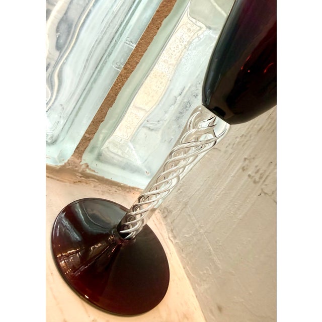 Mid 20th Century Rare Vintage Mid-Century Bill Blenko Designed Art Glass Air Twist Amethyst Water Goblets/Wine Glasses- Set of 8 For Sale - Image 5 of 12