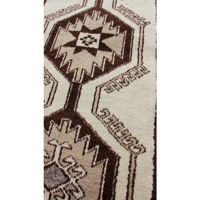 Vintage Turkish Tulu Runner With Brown and Cream Geometric Medallions 3'5 X 11'9 For Sale In Atlanta - Image 6 of 11