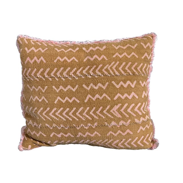 African Vintage Brown & Pink Mud Cloth Pillow For Sale - Image 3 of 6