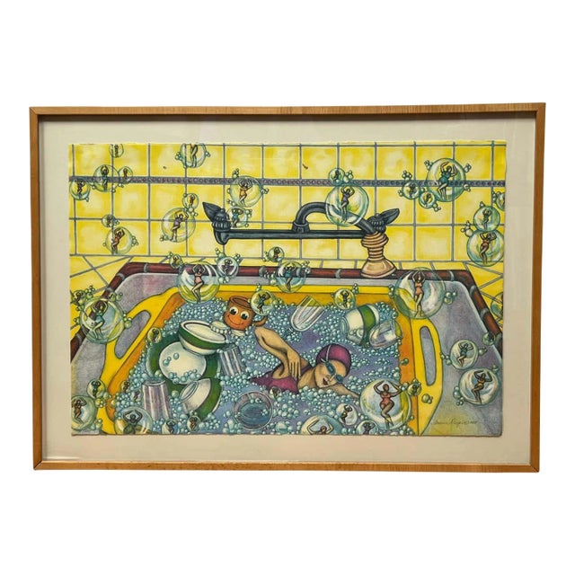 Bubble Bath Lithograph by Florence Duryer For Sale
