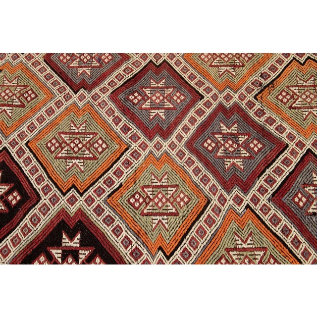Vintage Turkish Sumakh Handmade Beige Geometric Wool Runner. For Sale - Image 9 of 13